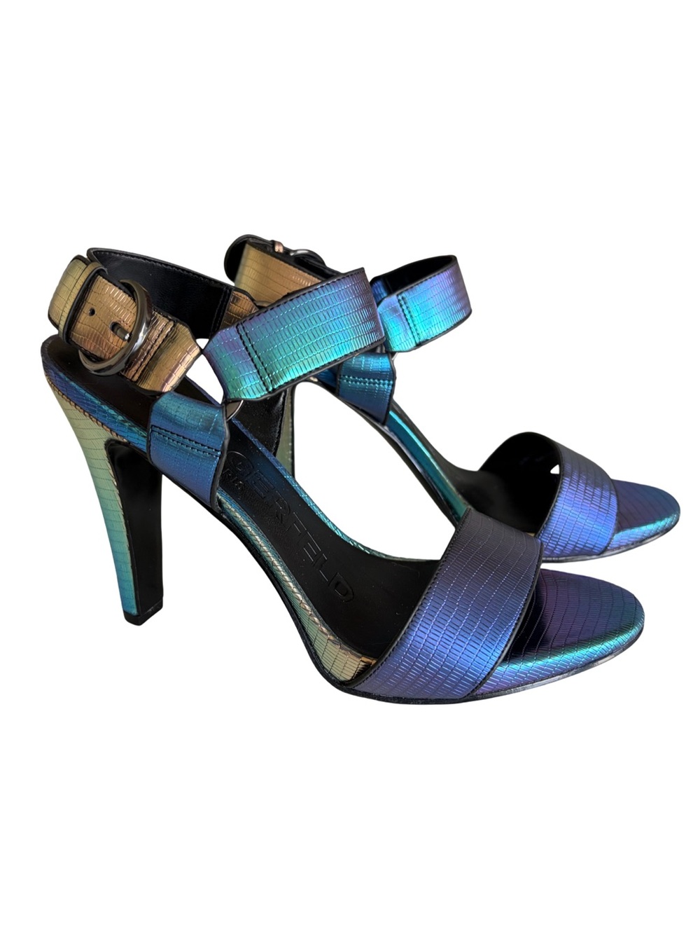 Karl Lagerfeld Paris Cieone Iridescent Ankle Strap Heels Size 8